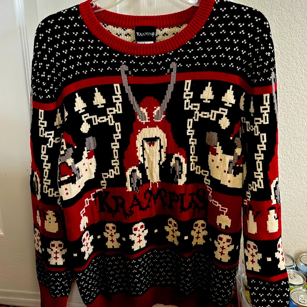 Red and Black Krampus ugly Christmas sweater